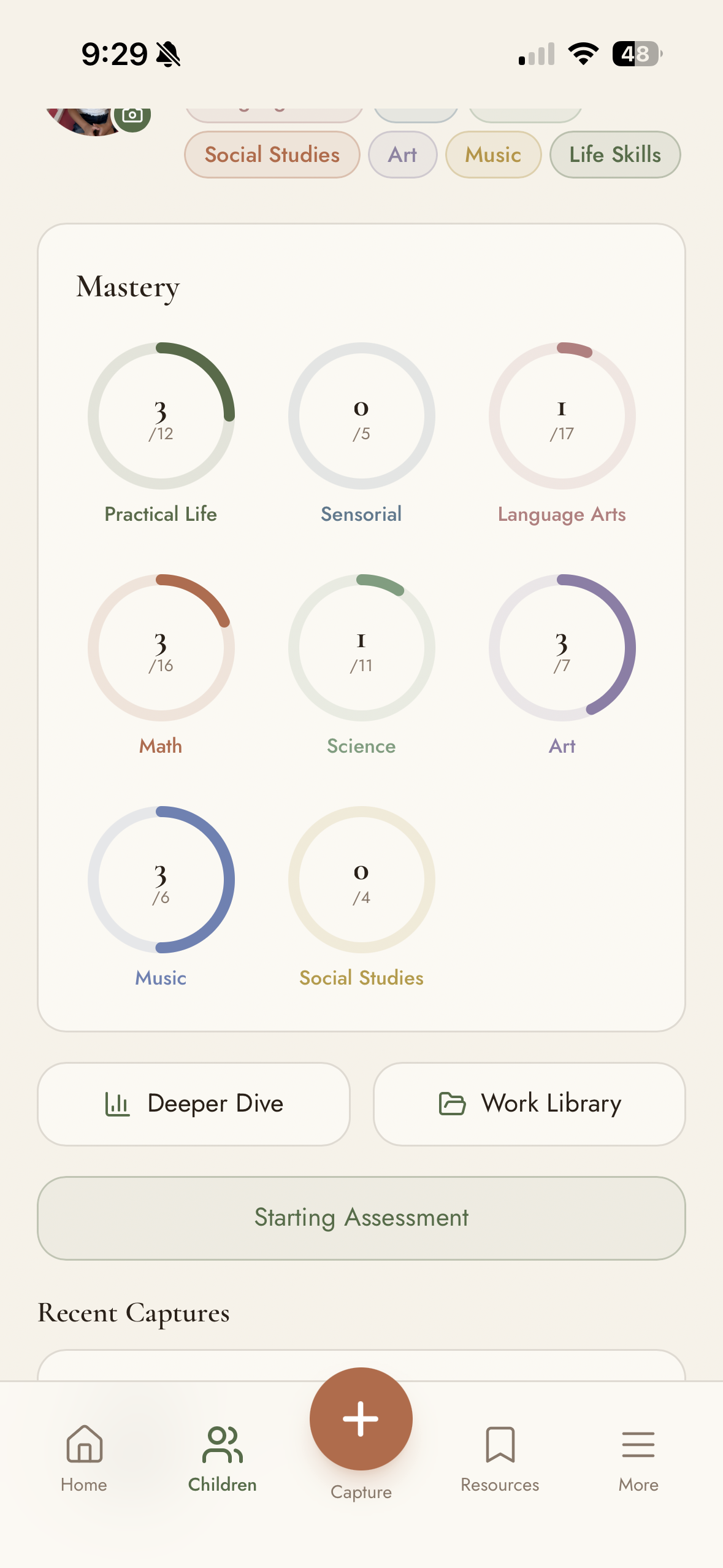 Learnfolio child progress screen