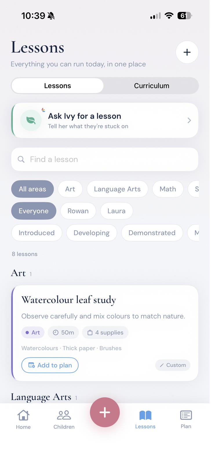Ask Ivy for a lesson idea tailored to what a child needs